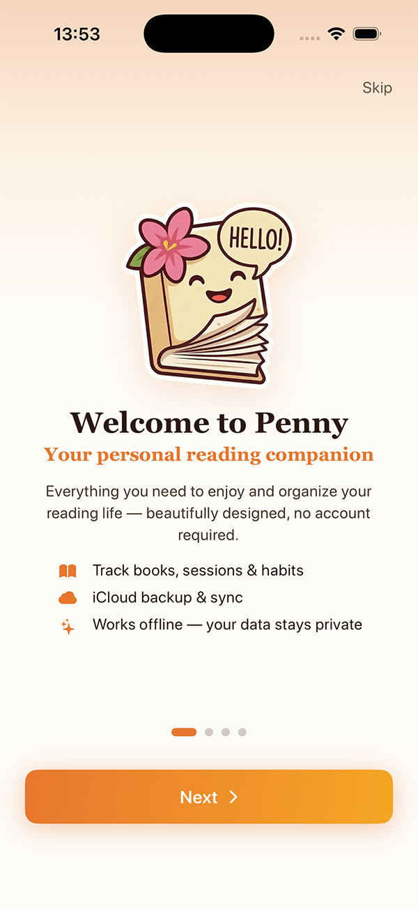 Penny app screenshot showing the library